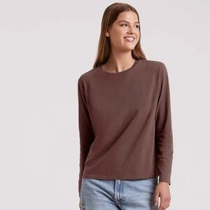 Nuuds Vintage Cotton Long Sleeve Everyday T-Shirt Coffee Sz S